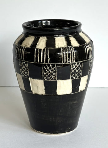Black & White Carved Checkerboard Vase