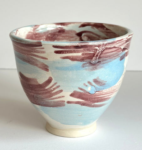 Porcelain Bowl - Sky Blue & Raspberry