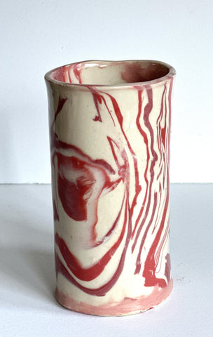 Hand-built Nerikomi Vase  - Red & Mauve