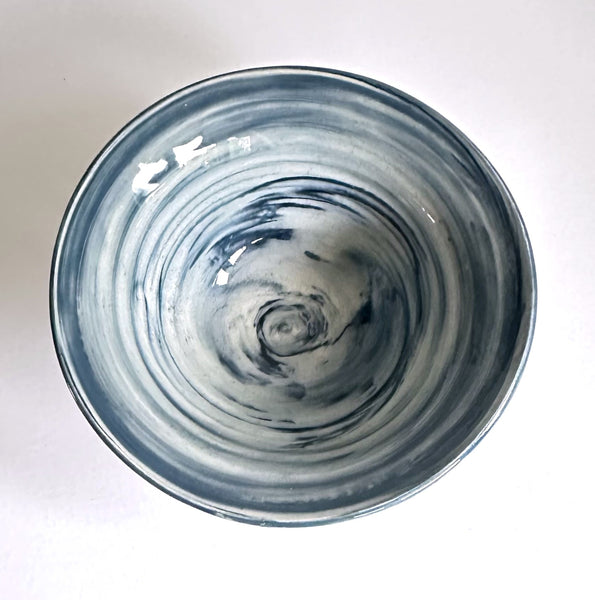 Nerikomi Swirled Bowl Inky Blue & White