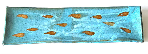 Large Long Turquoise Tray - Wax-resist Glaze